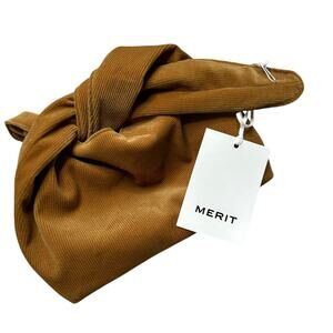 MERIT Camel Corduroy Makeup Bag Self Tie Small Boho Earthy Clean NWT Brown